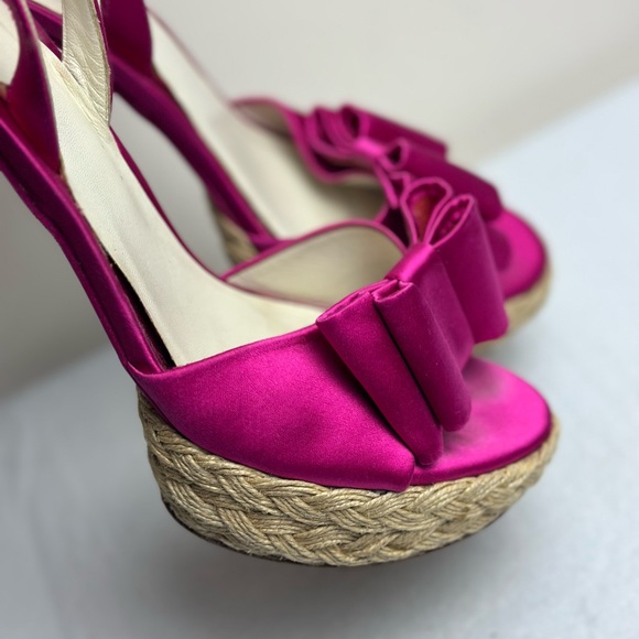 STUART WEITZMAN Fuchsia hot pink satin BOW espadrilles heels size 8.5 coquette - Picture 12 of 15